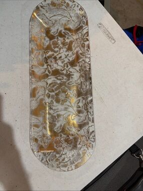 Gold Floral Glass Tray